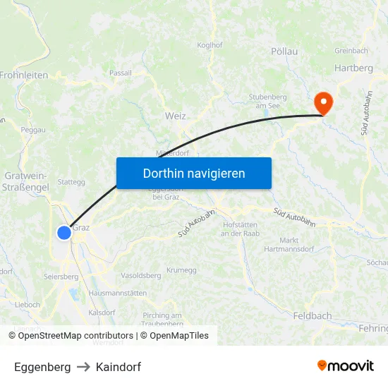 Eggenberg to Kaindorf map