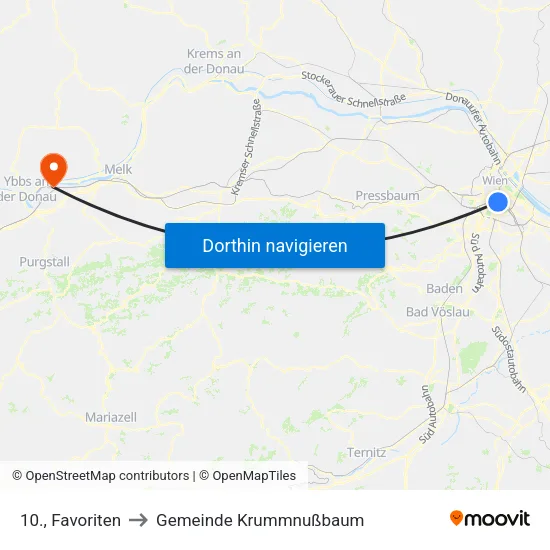 10., Favoriten to Gemeinde Krummnußbaum map