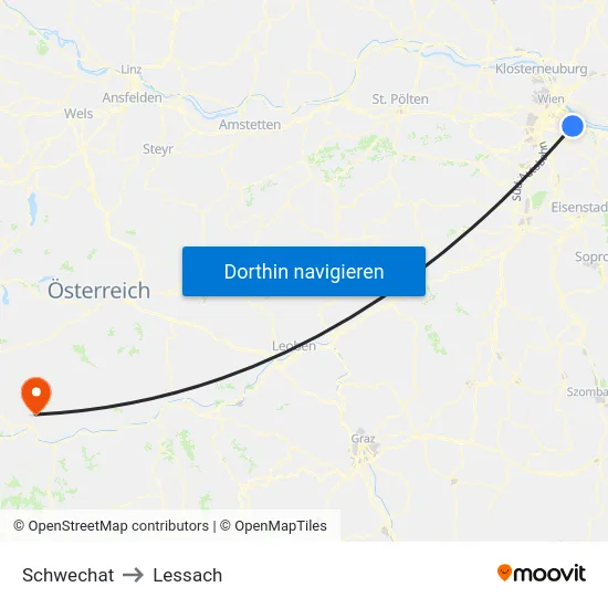 Schwechat to Lessach map