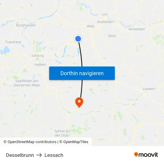 Desselbrunn to Lessach map