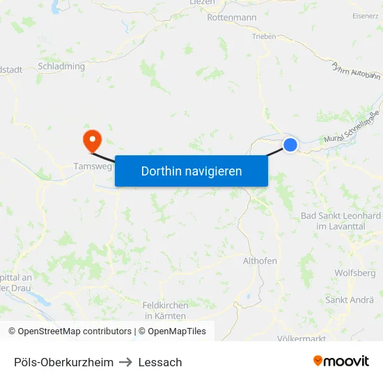 Pöls-Oberkurzheim to Lessach map