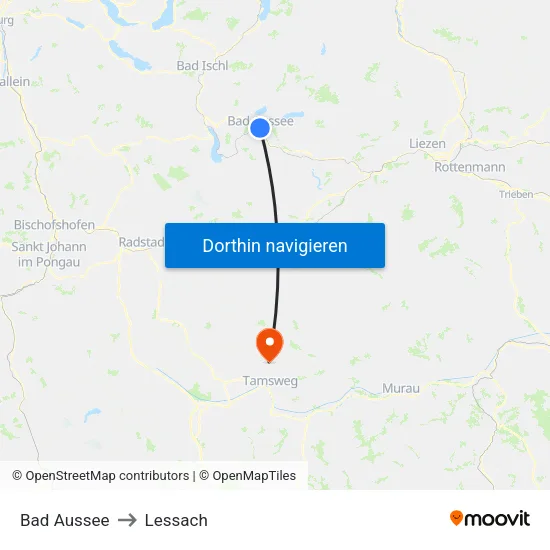 Bad Aussee to Lessach map