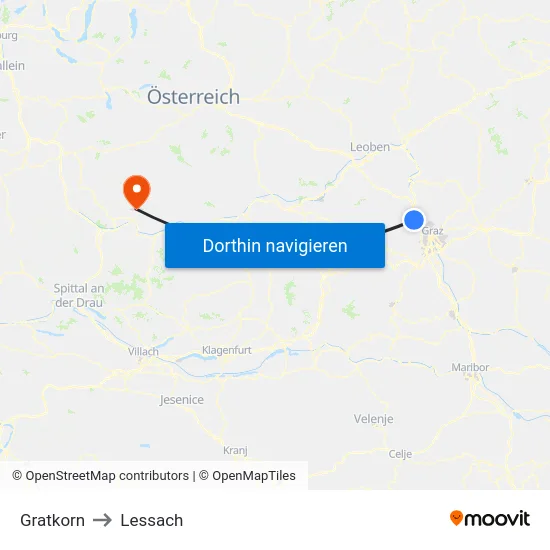 Gratkorn to Lessach map