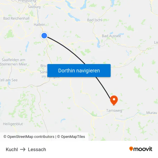 Kuchl to Lessach map