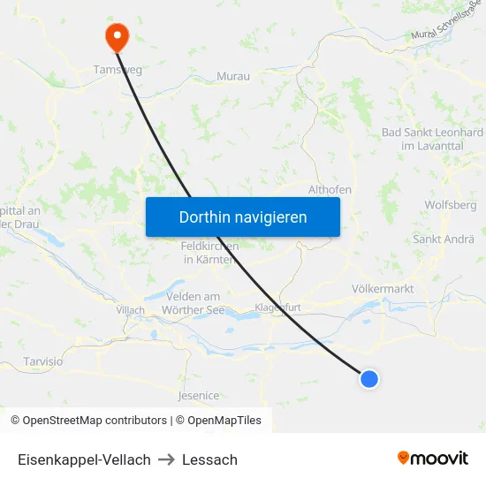 Eisenkappel-Vellach to Lessach map