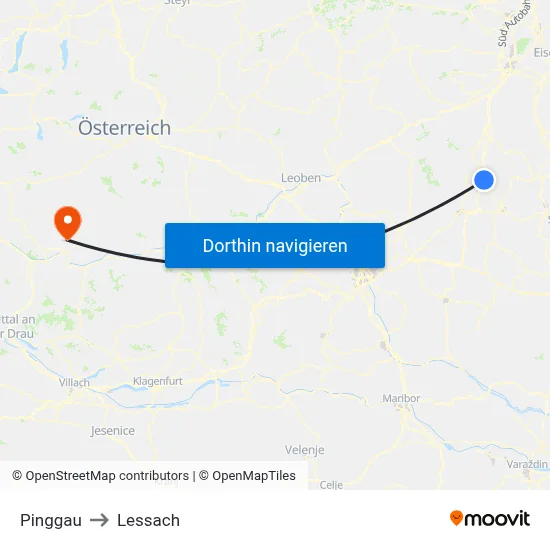 Pinggau to Lessach map