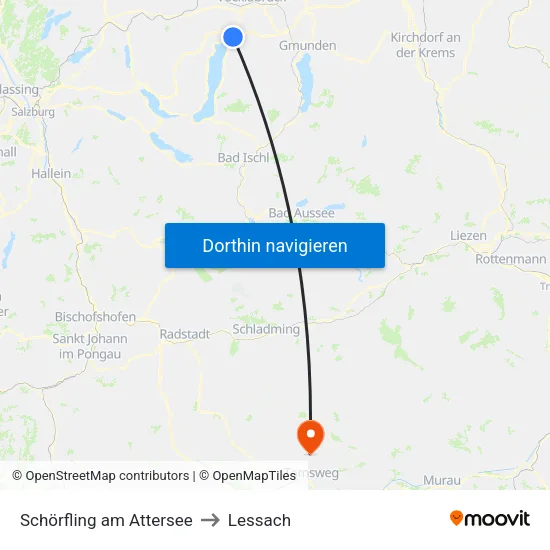 Schörfling am Attersee to Lessach map