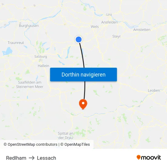 Redlham to Lessach map