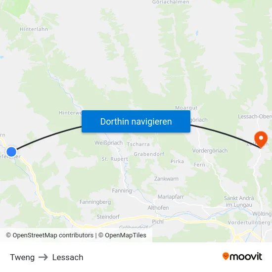 Tweng to Lessach map