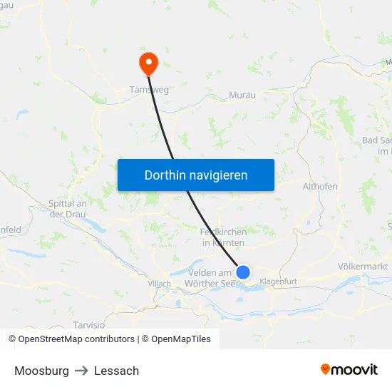 Moosburg to Lessach map