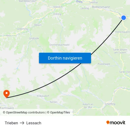 Trieben to Lessach map