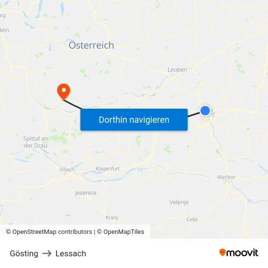 Gösting to Lessach map