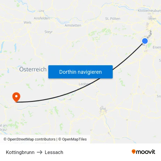 Kottingbrunn to Lessach map