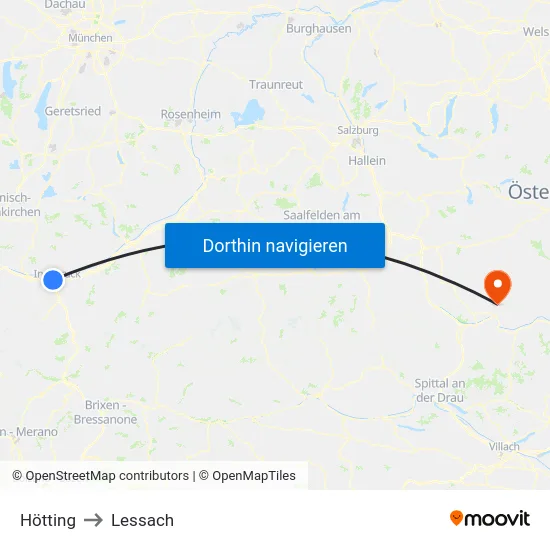 Hötting to Lessach map