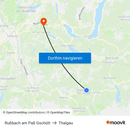 Rußbach am Paß Gschütt to Thalgau map