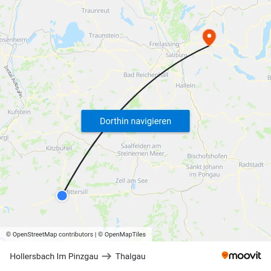 Hollersbach Im Pinzgau to Thalgau map