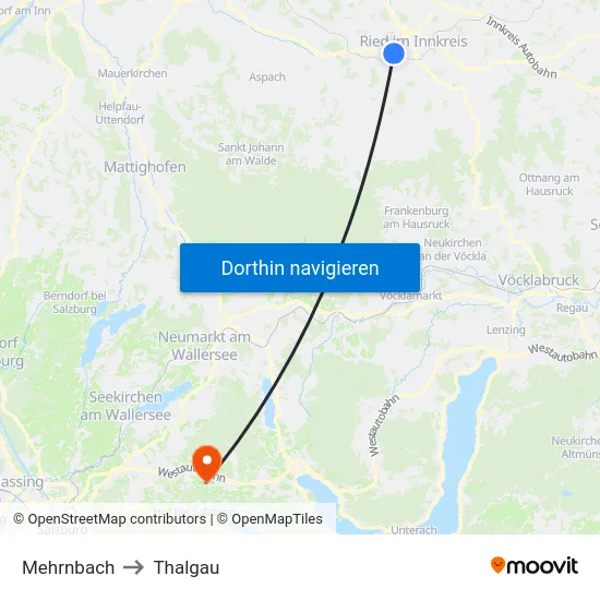 Mehrnbach to Thalgau map