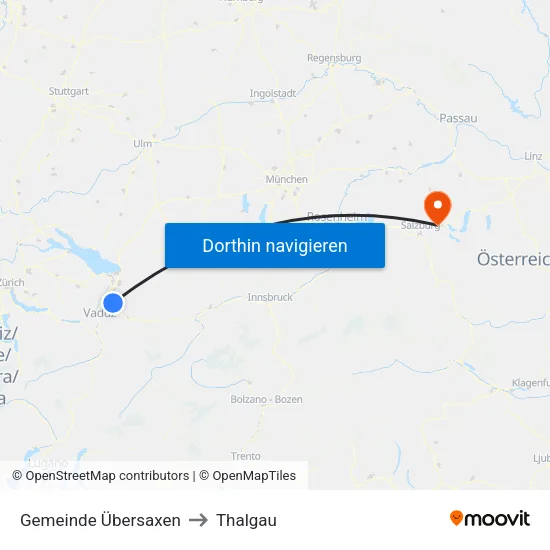 Gemeinde Übersaxen to Thalgau map
