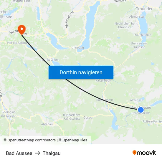 Bad Aussee to Thalgau map