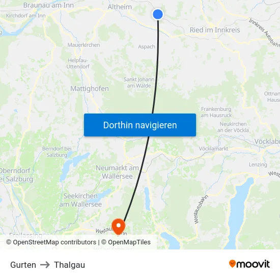 Gurten to Thalgau map