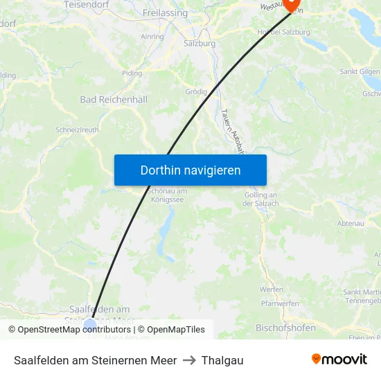 Saalfelden am Steinernen Meer to Thalgau map