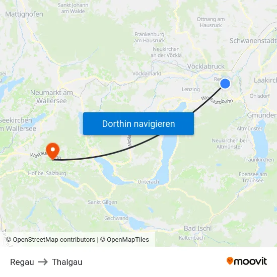 Regau to Thalgau map