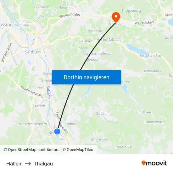 Hallein to Thalgau map
