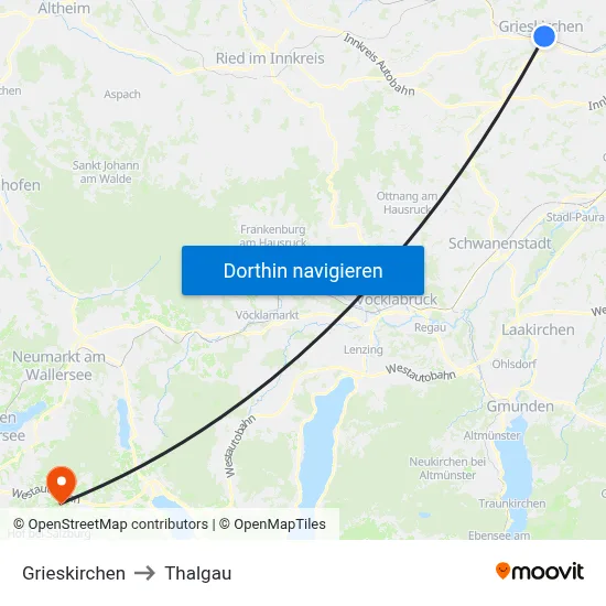 Grieskirchen to Thalgau map