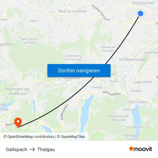 Gallspach to Thalgau map