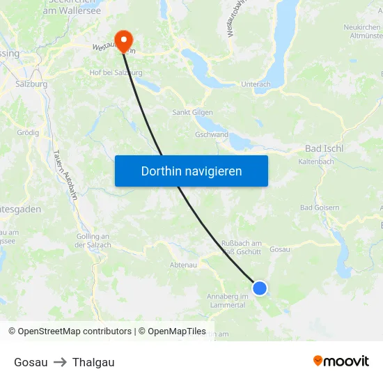 Gosau to Thalgau map