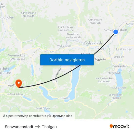 Schwanenstadt to Thalgau map