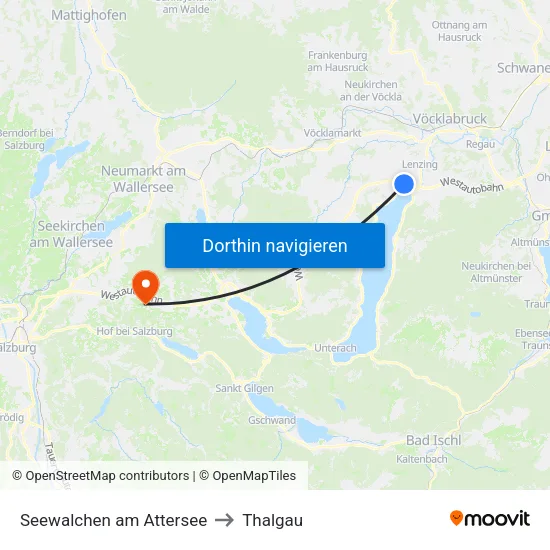Seewalchen am Attersee to Thalgau map