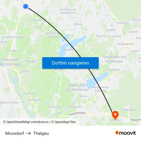 Moosdorf to Thalgau map