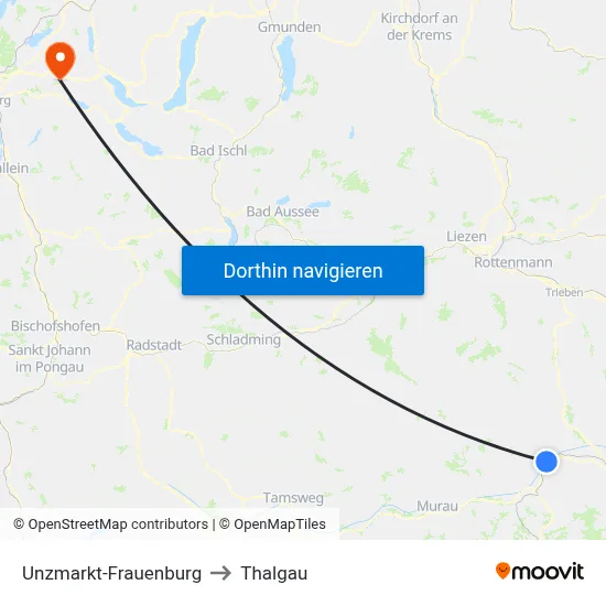 Unzmarkt-Frauenburg to Thalgau map