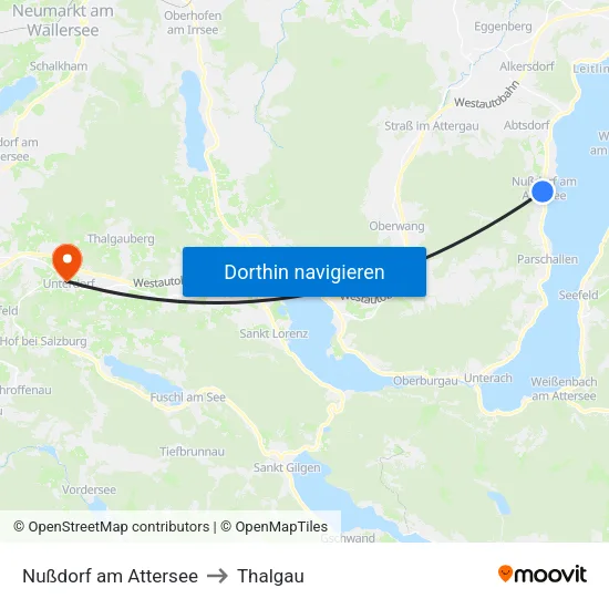 Nußdorf am Attersee to Thalgau map