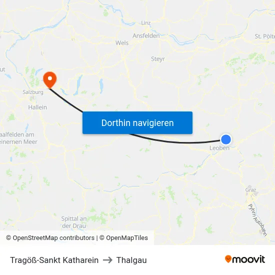 Tragöß-Sankt Katharein to Thalgau map