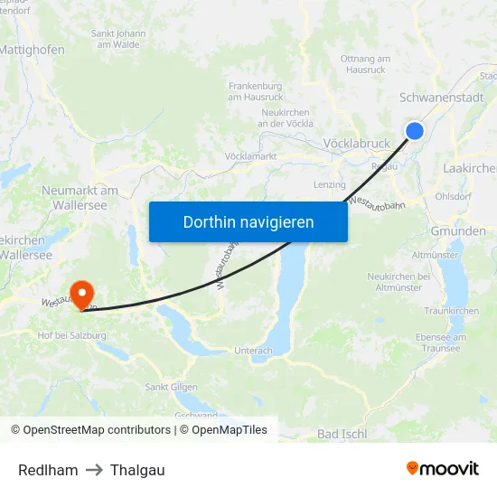 Redlham to Thalgau map