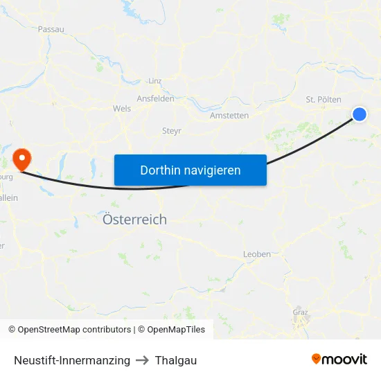 Neustift-Innermanzing to Thalgau map