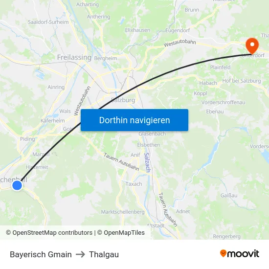 Bayerisch Gmain to Thalgau map