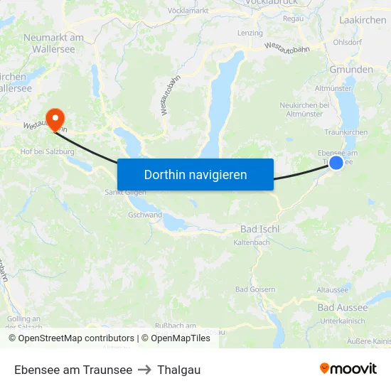 Ebensee am Traunsee to Thalgau map