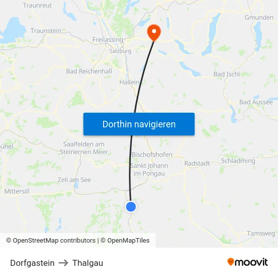Dorfgastein to Thalgau map