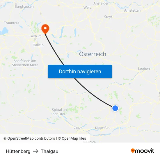 Hüttenberg to Thalgau map