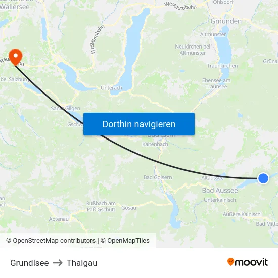 Grundlsee to Thalgau map