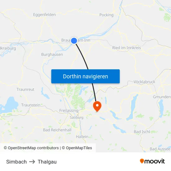 Simbach to Thalgau map