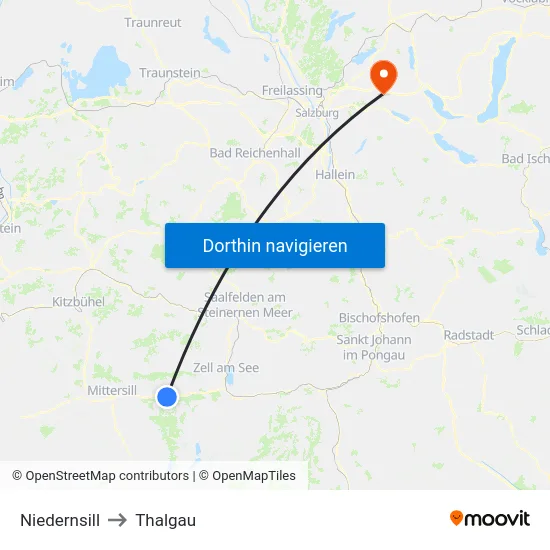 Niedernsill to Thalgau map