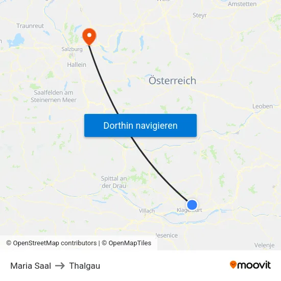 Maria Saal to Thalgau map