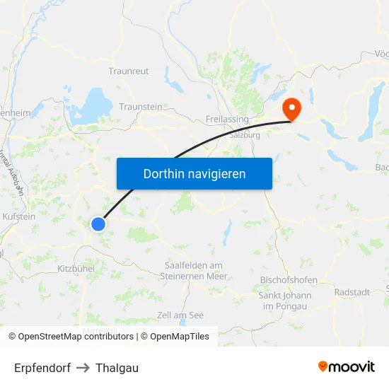 Erpfendorf to Thalgau map