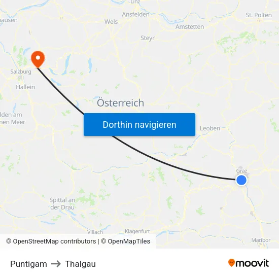 Puntigam to Thalgau map