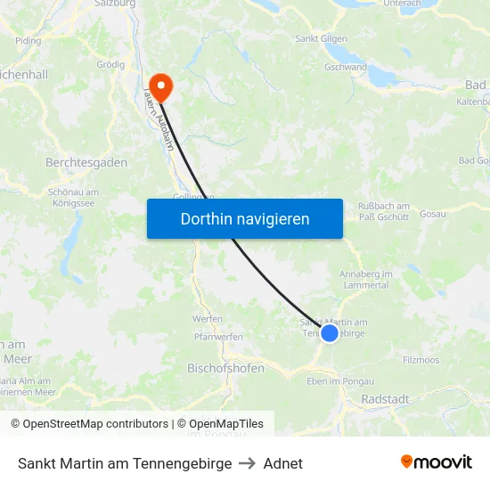 Sankt Martin am Tennengebirge to Adnet map