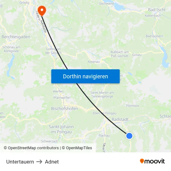 Untertauern to Adnet map